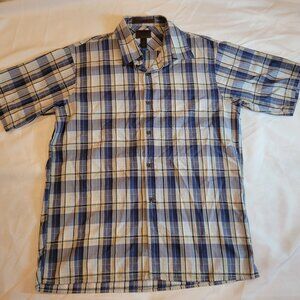 Born Men's Short Sleeve Button Down Shirt Light Yellow and Blue Plaid Large